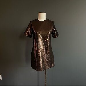 Banana Republic Sequin Shift Dress Black Bronze Short Sleeve Party Evening Glam